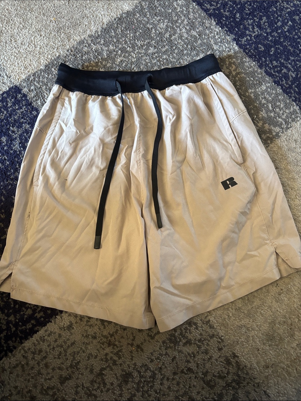 Russell Athletic Beige Men's Athletic Shorts with Black Waistband